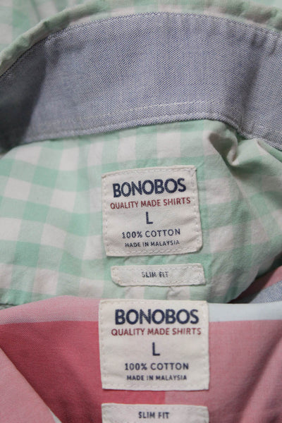 Bonobos Men's Checkered Slim Fit Button Down Shirts Green Blue Size L Lot 2