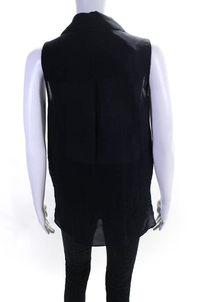 L'Agence Women's Silk V Neck Sleeveless Collar Blouse Navy Size XS