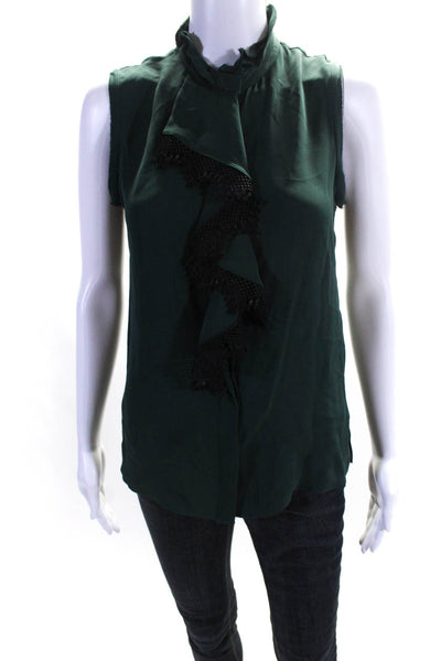 Kobi Halperin Women's Silk Sleeveless Lace Ruffle Trim Blouse Green Size XS