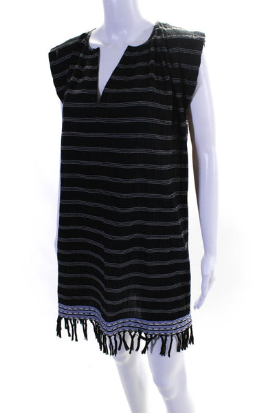 Soft Joie Womens Striped Frayed Hem Ruched Pleated T-Shirt Dress Black Size XS