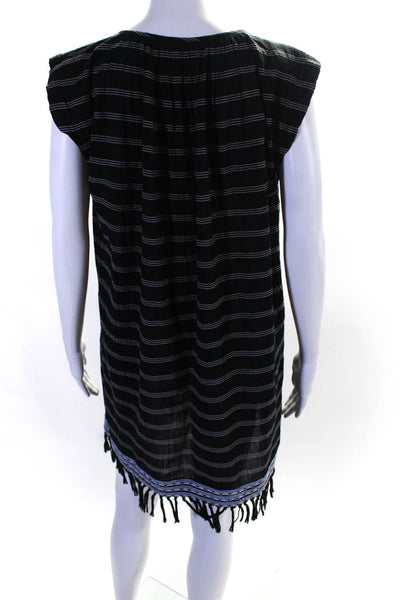 Soft Joie Womens Striped Frayed Hem Ruched Pleated T-Shirt Dress Black Size XS