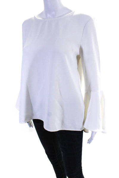 Bardot Womens Scoop Neck Cutout Low Back Bell Flared Sleeve Blouse White Size 6
