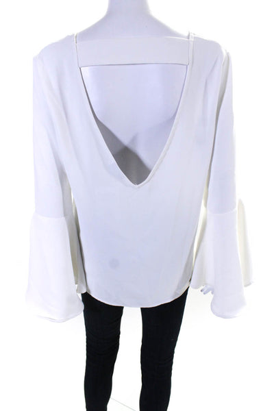Bardot Womens Scoop Neck Cutout Low Back Bell Flared Sleeve Blouse White Size 6