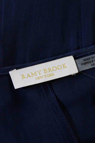 Ramy Brook Women's Embellished Short Sleeve V Neck Midi Dress Navy Size XS