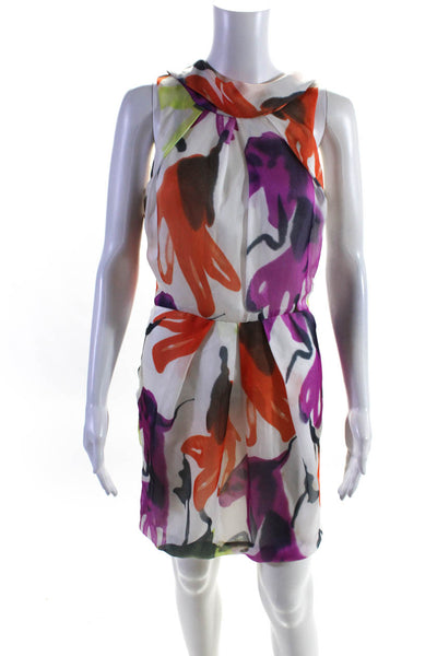 Esley Womens Abstract Low Back Tie Pleated Shift Dress Multicolor Size Small