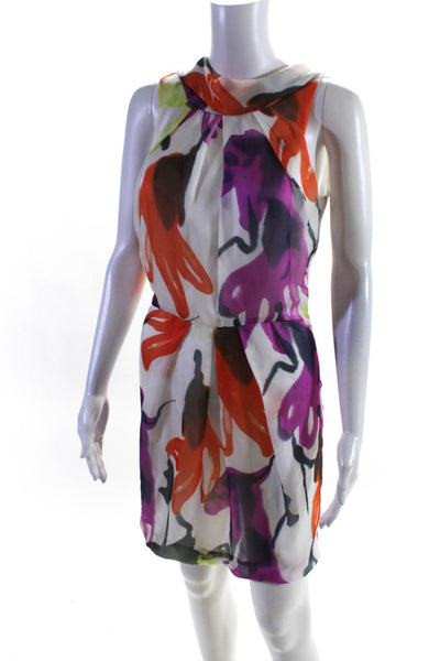 Esley Womens Abstract Low Back Tie Pleated Shift Dress Multicolor Size Small