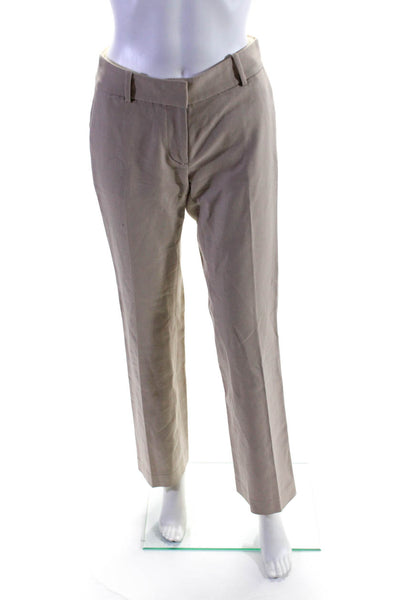 J Crew Womens Solid Cotton Flat Front Long Inseam Dress Pants Beige Size 00