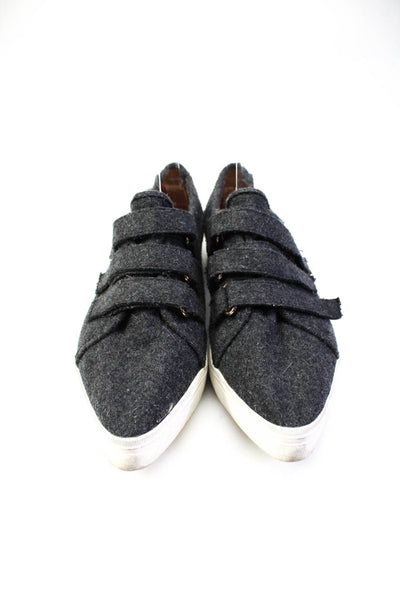 All Black Womens Solid Fleece Pointed Toe  Strap Sneakers Gray Size 8