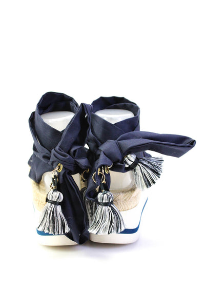 O Bag Womens Woven Rubber Sole Platform Lace Up Tassel Thong Sandals Beige 37