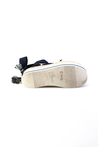 O Bag Womens Woven Rubber Sole Platform Lace Up Tassel Thong Sandals Beige 37