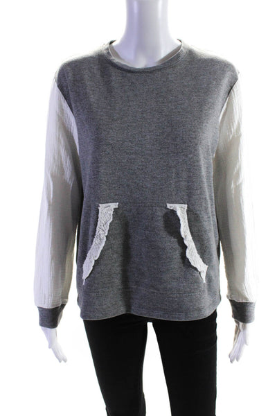 Drew Womens Colorblock Print Long Sleeve Crewneck Sweatshirt Gray White Size S
