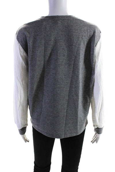 Drew Womens Colorblock Print Long Sleeve Crewneck Sweatshirt Gray White Size S