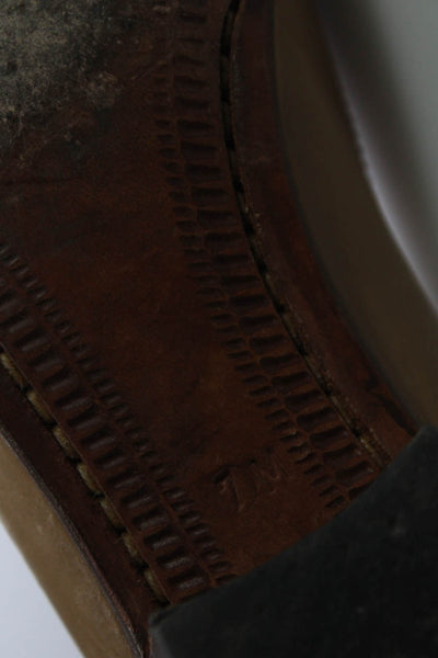 Gravati Womens Block Heel Fringe Round Toe Loafers Brown White Leather Size 7M