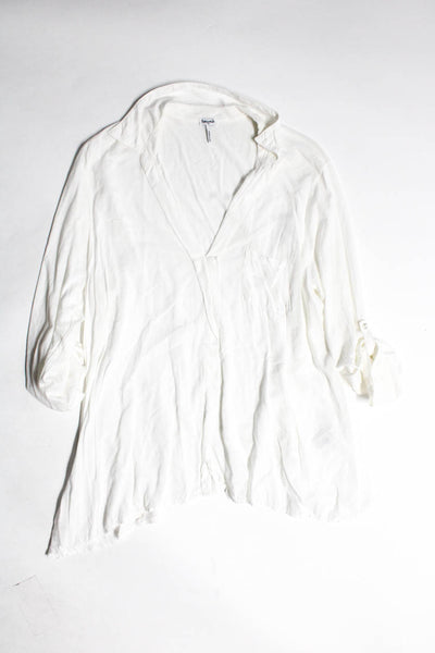 Splendid James Perse Women's Long Sleeve Collared Blouse White Black Size 1X 1,