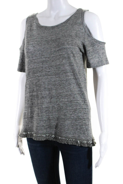 10 Crosby Derek Lam Womens Linen Chain Link Trim Tee Shirt Gray Size Medium