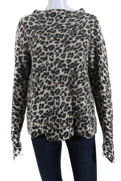 Generation Love Womens Animal Print Turtleneck Sweater Beige Black Size Medium