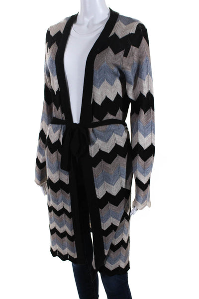 BCBG Max Azria Womens Chevron Open Front Cardigan Sweater Gray Black Blue Size L