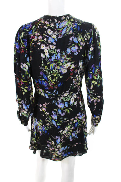Parker Womens Silk Floral Beaded Long Sleeve Shift Tiered Dress Black Size 6