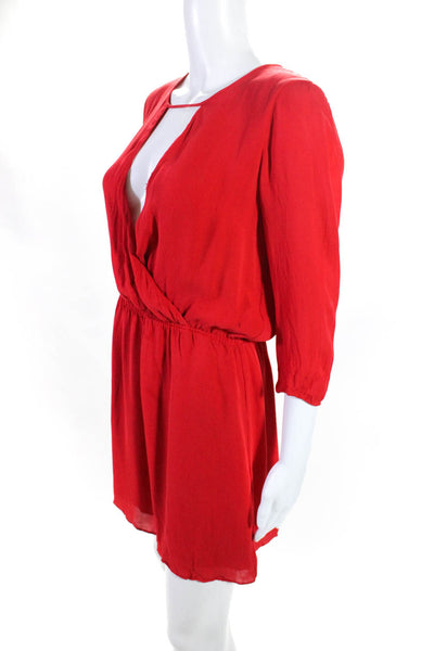 Parker Womens Silk Solid Deep V Quarter Sleeve A-Line Dress Red Size Small