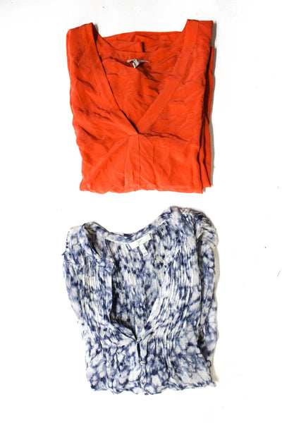 Joie Womens Silk Pleated Sheer Quarter Sleeve Blouse Orange Size XS/S Lot 2