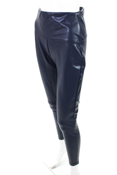 Zenana Outfitters Women's Faux Leather High Rise Ankle Leggings Blue Size L