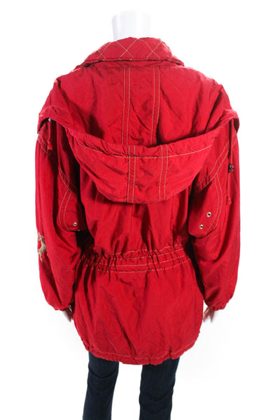 Bogner Women's Mock Neck Hip Length Hooded Full Zip Jacket Red Size 10