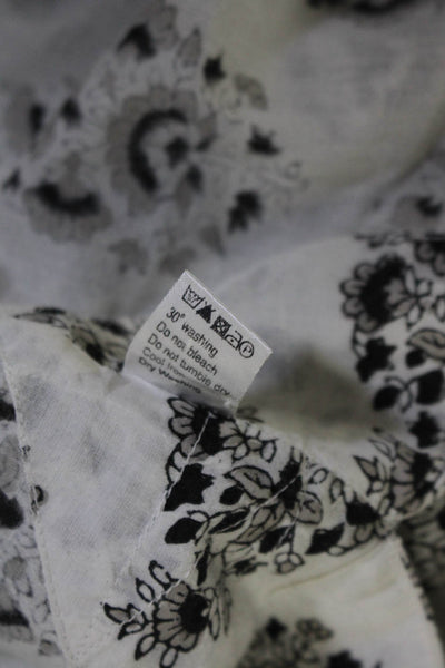 Banjanan Women's Cotton Floral Print Sleeveless V Neck Tunic Blouse White Size M