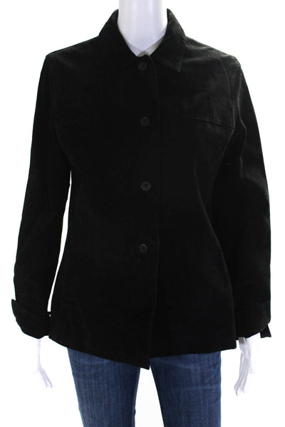 Lord & Taylor Womens Suede Button Down Jacket Black Size Small