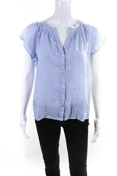 Rails Women's Linen Blend Striped Button Down V Neck Blouse Blue Size S