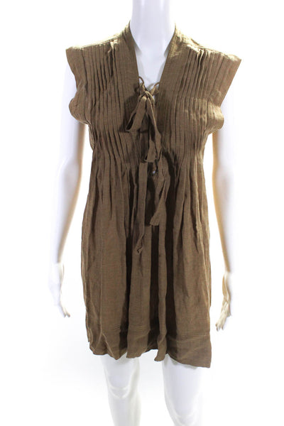 Etoile Isabel Marant Womens Sleeveless Lace Up V Neck Shift Dress Brown FR 34