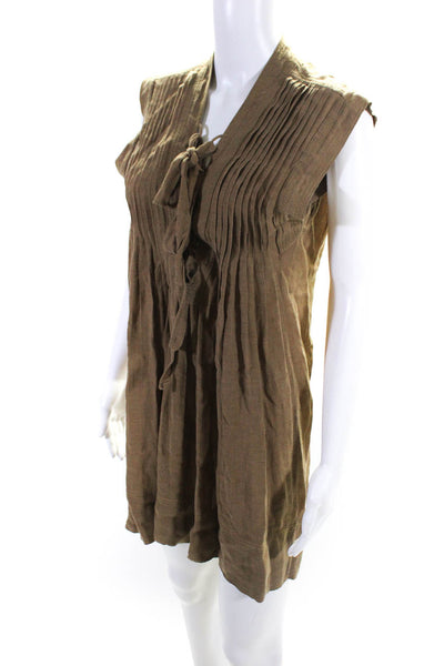 Etoile Isabel Marant Womens Sleeveless Lace Up V Neck Shift Dress Brown FR 34