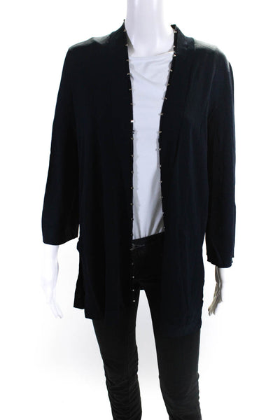 D. Exterior Womens Long Open Front Studded Cardigan Sweater Navy Blue Size Small