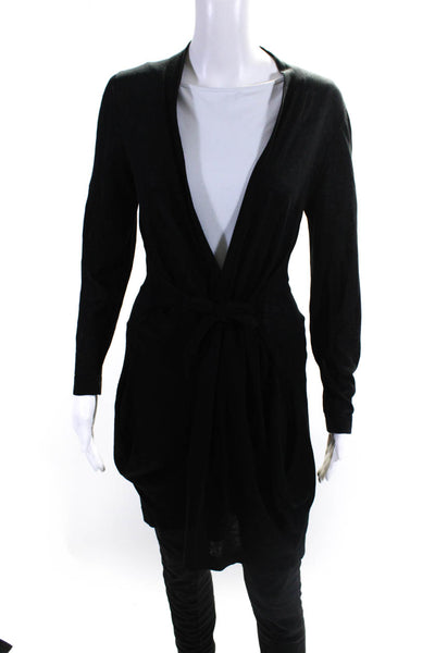 D. Exterior Womens Long Thin Knit Tie Waist Cardigan Sweater Black Size Small