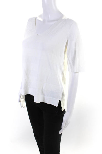 D. Exterior Womens V Neck Knit Short Sleeve Sweater Blouse White Size Small