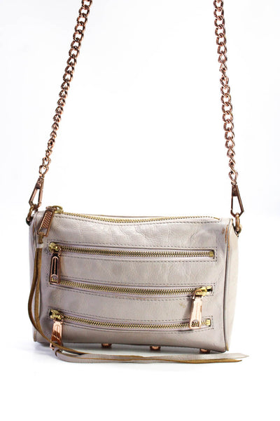 Rebecca Minkoff Womens Leather Zippered Crossbody Handbag Lilac Gold Tone Small