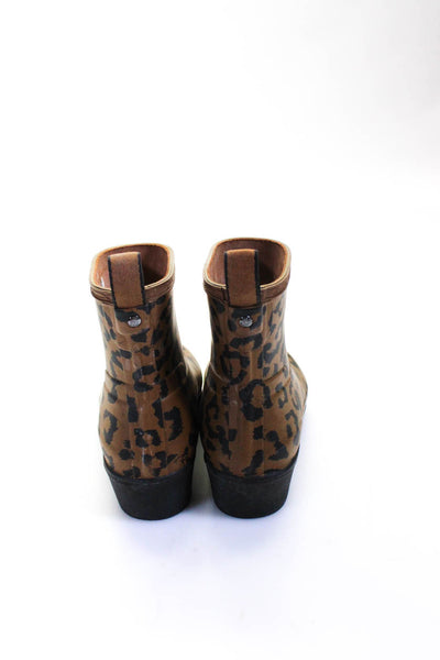 Hunter Womens Brown Animal Print Rubber Short Rain Boots Shoes Size 5