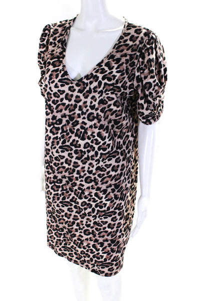 Generation Love Women's Short Sleeve Cheetah Print V-Neck T-Shirt Dress Brown L