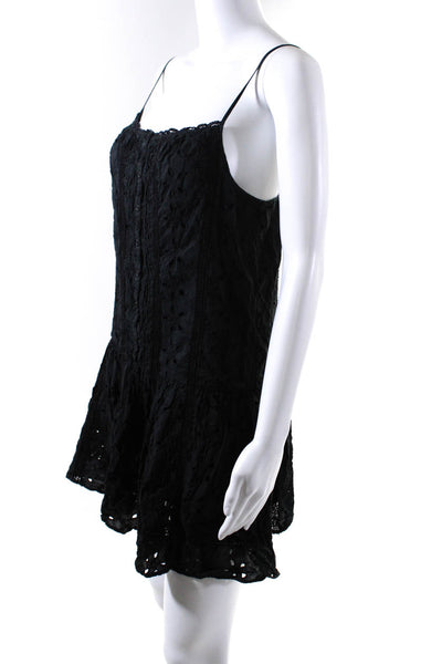 Joie Women's Spaghetti Strap Button Down Broderie Mini Dress Black Size S