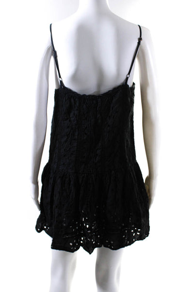 Joie Women's Spaghetti Strap Button Down Broderie Mini Dress Black Size S