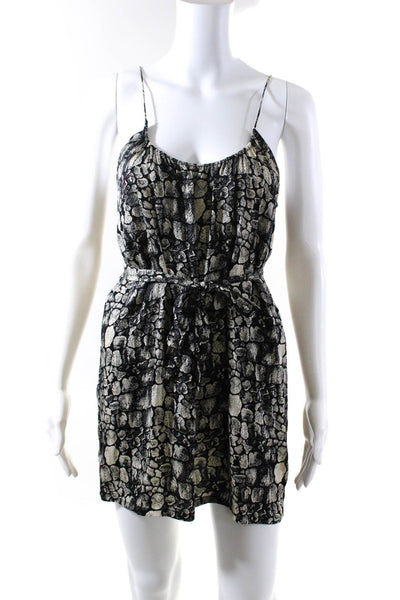Tucker Womens Animal Print Belted Ruched Sleeveless A-Line Dress Black Size P