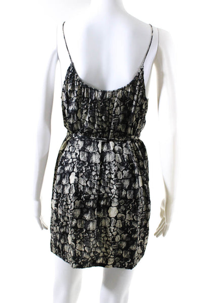 Tucker Womens Animal Print Belted Ruched Sleeveless A-Line Dress Black Size P