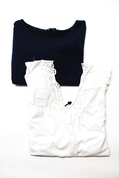 J Crew Womens Cotton Short Sleeve Blouses Tops White Navy Blue Size L M Lot 2