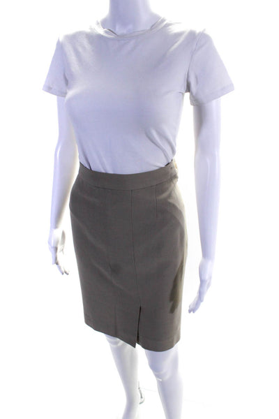 Giorgio Armani Womens Front Slit Skirt Beige Wool Size 10