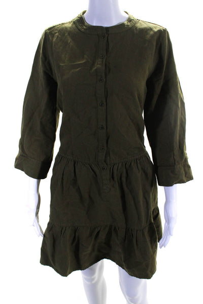 Apiece Apart Womens 3/4 Sleeve Crewneck Drop Waist Shirt Dress Green Size Medium