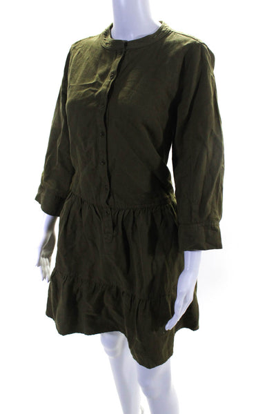 Apiece Apart Womens 3/4 Sleeve Crewneck Drop Waist Shirt Dress Green Size Medium