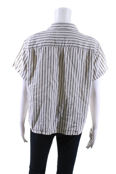 Afends Womens Cream Hemp Knit Striped Short Sleeve Button Down Shirt Size 4