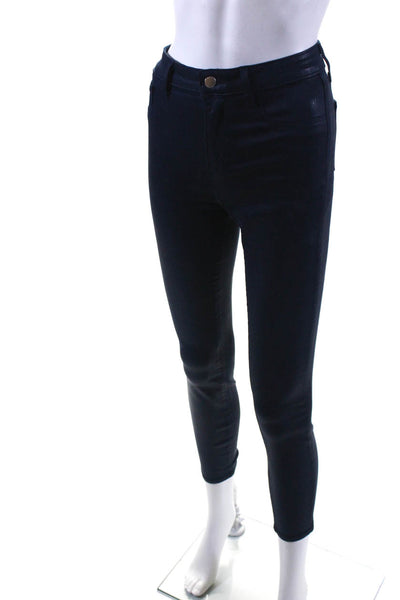 L'Agence Womens Cotton Metallic Mid-Rise Skinny Leg Jeans Navy Blue Size 25