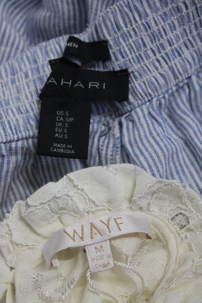 Wayf Tahari Womens Lace Puff Shoulder Linen Blouse Pants White Size S/M Lot 2