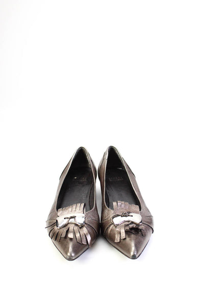 Stuart Weitzman Womens Block Heel Pointed Toe Metallic Pumps Silver Tone Size 8M