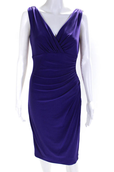 Lauren Ralph Lauren Womens Sleeveless Ruched Midi Bodycon Dress Purple Size 4